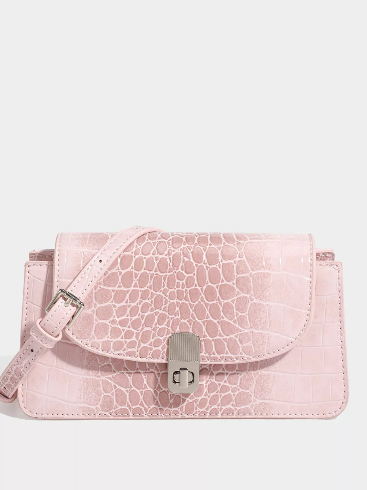 Crocodile Embossed Flap Crossbody Bag - Blush Pink - View 3