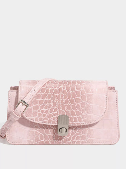 Crocodile Embossed Flap Crossbody Bag - Blush Pink - View 3