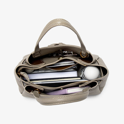 Leather Top Handle Handbag - Khaki - View 5