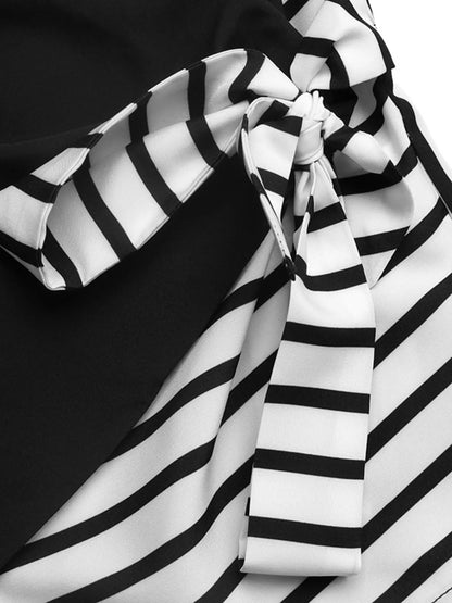Striped Color Block Surplice Shirt - Black - View 7