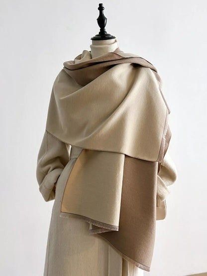 Two-Tone Raw Hem Scarf - Beige - View 1