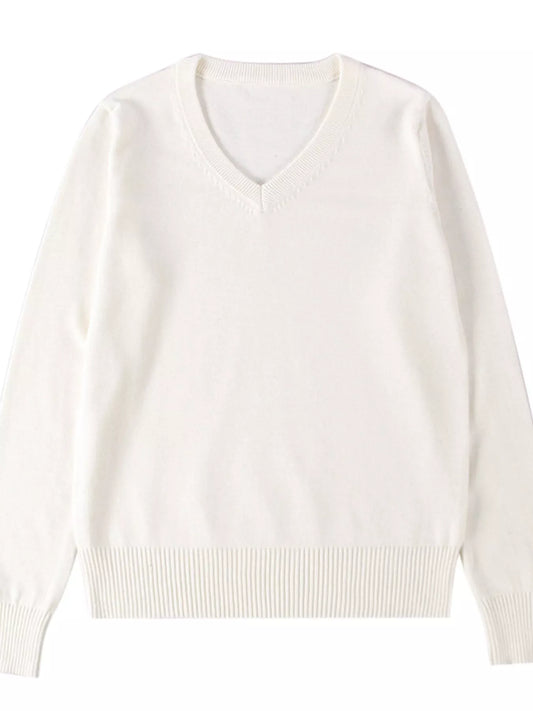 Full Size V-Neck Long Sleeve Sweater Plus Size - White - View 1