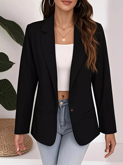 Plus Size Lapel Collar Single-Button Blazer - Black - View 4