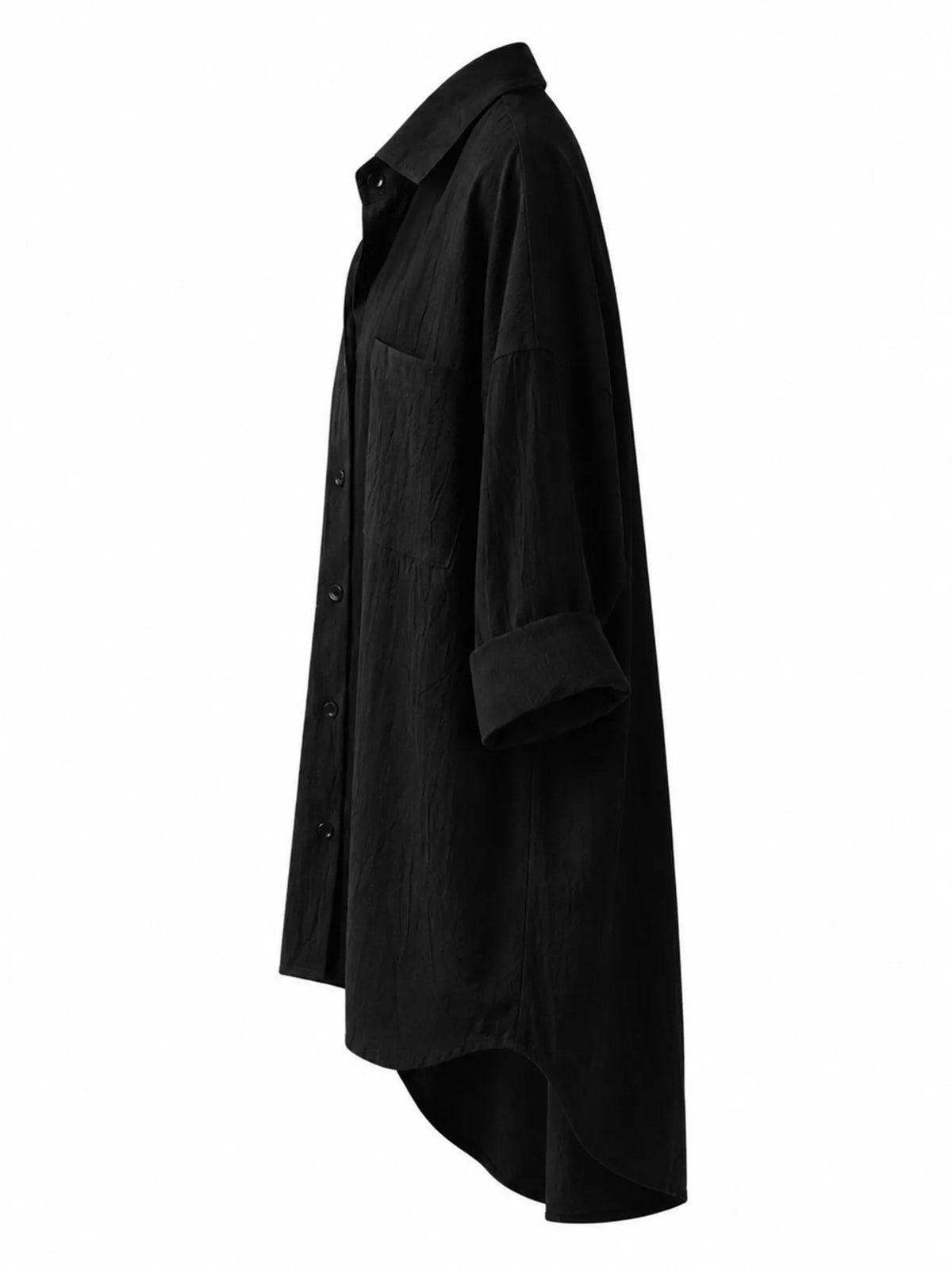 Full Size Casual Button-Down Shirt with Dual Chest Pockets Plus Size - Black - View 9