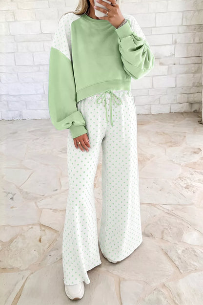 Polka Dot Color-Block Top and Pants Set - All Colors - View 1