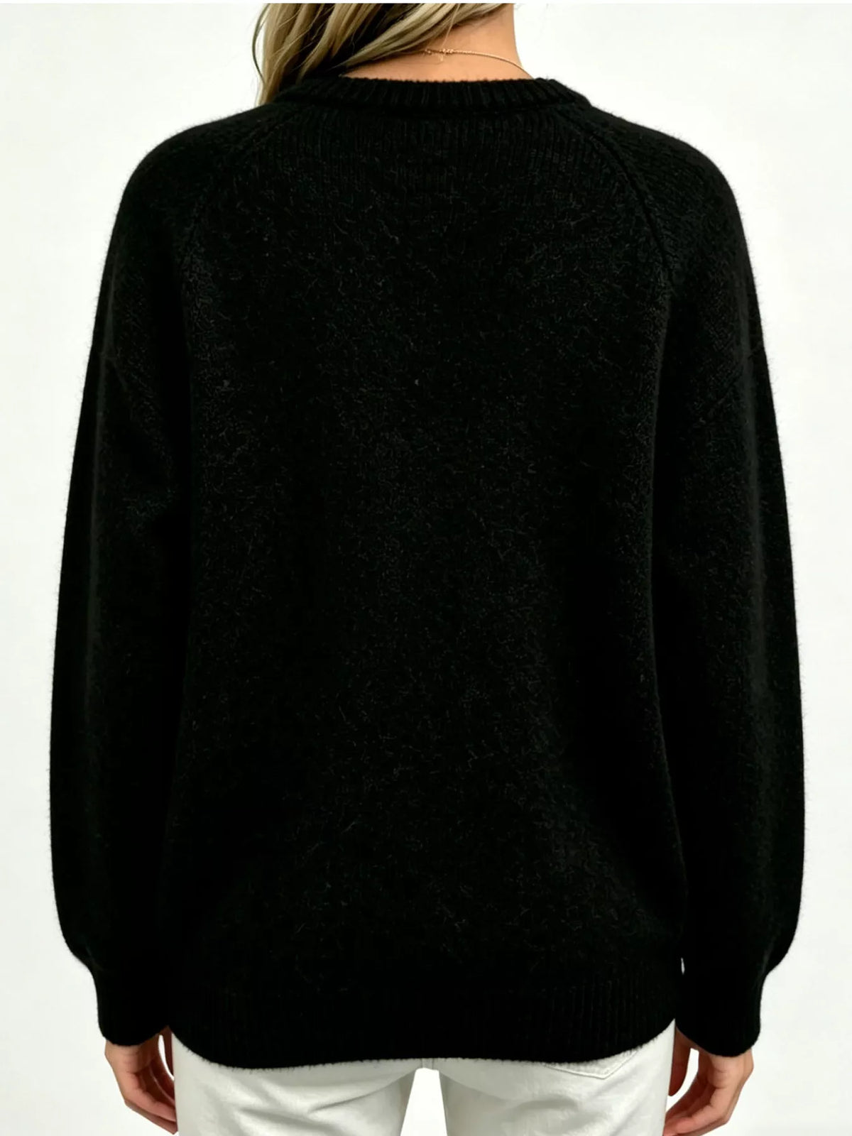 Deer Pattern Raglan Sleeve Sweater - Black - View 4