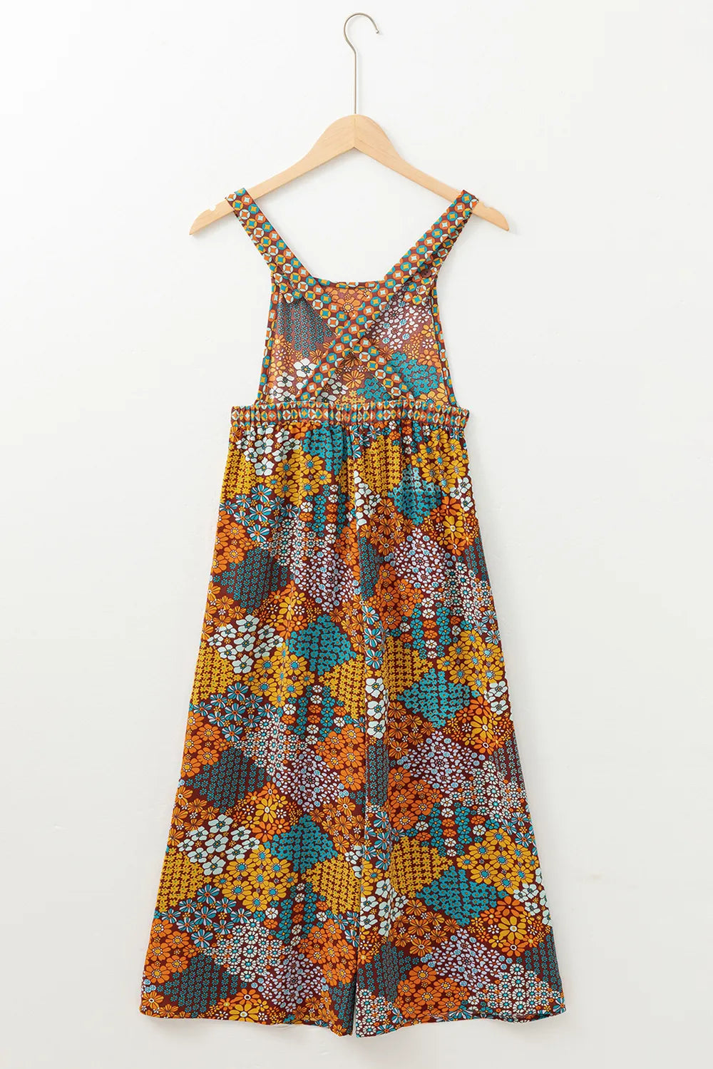 Floral Crisscross Strap Wide Leg Overalls - Floral - View 6
