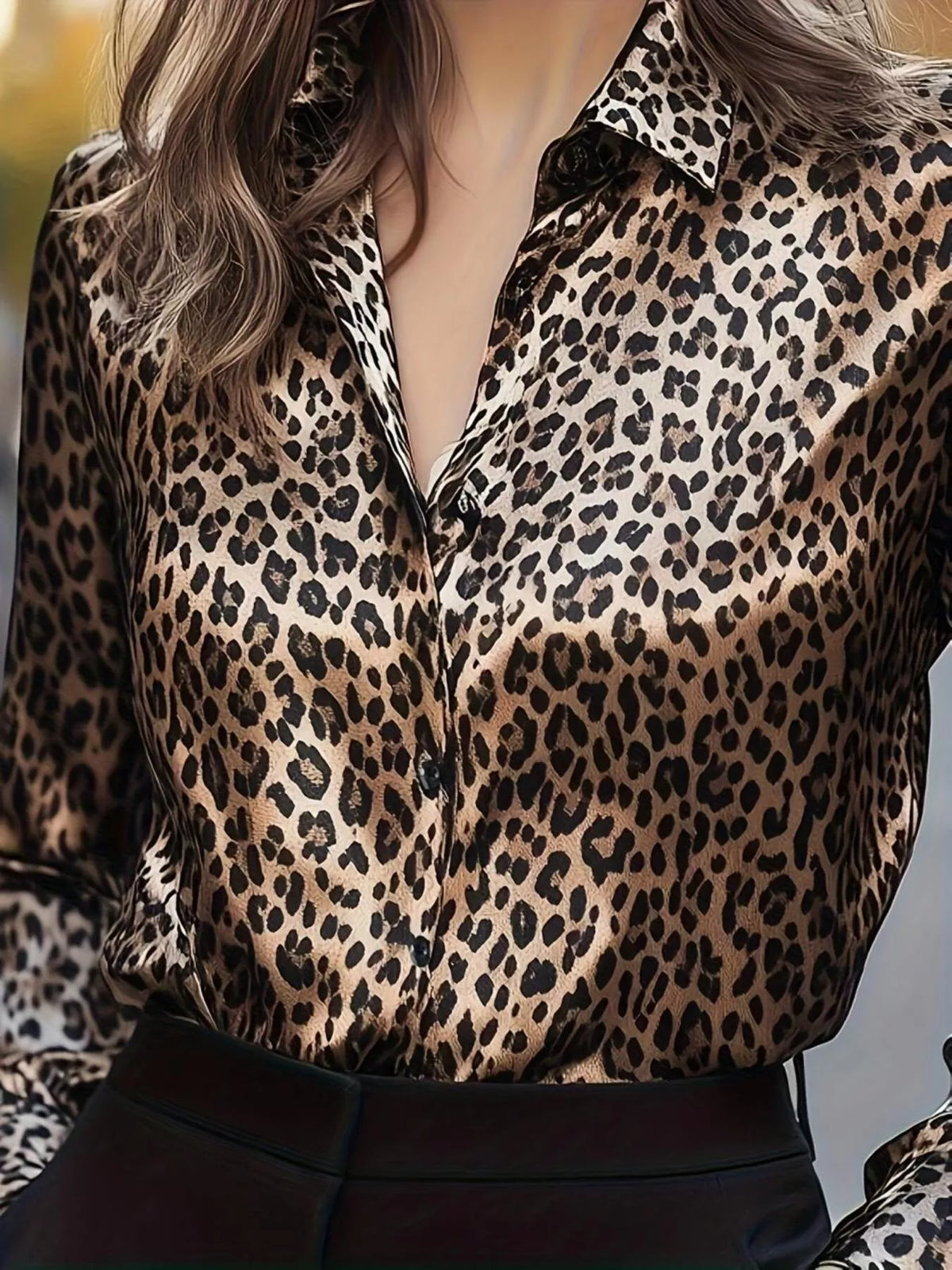 Leopard Button Up Long Sleeve Shirt - Khaki - View 2