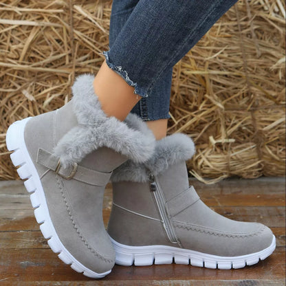 Fuzzy Trim Buckle Boots - Dark Gray - View 3