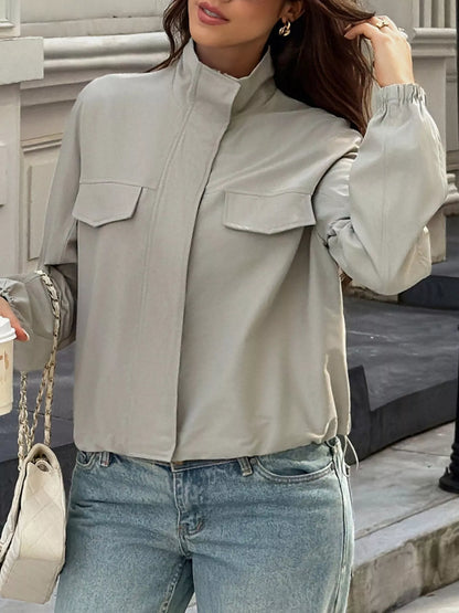Stand Collar Zip Up Jacket - Gray - View 4