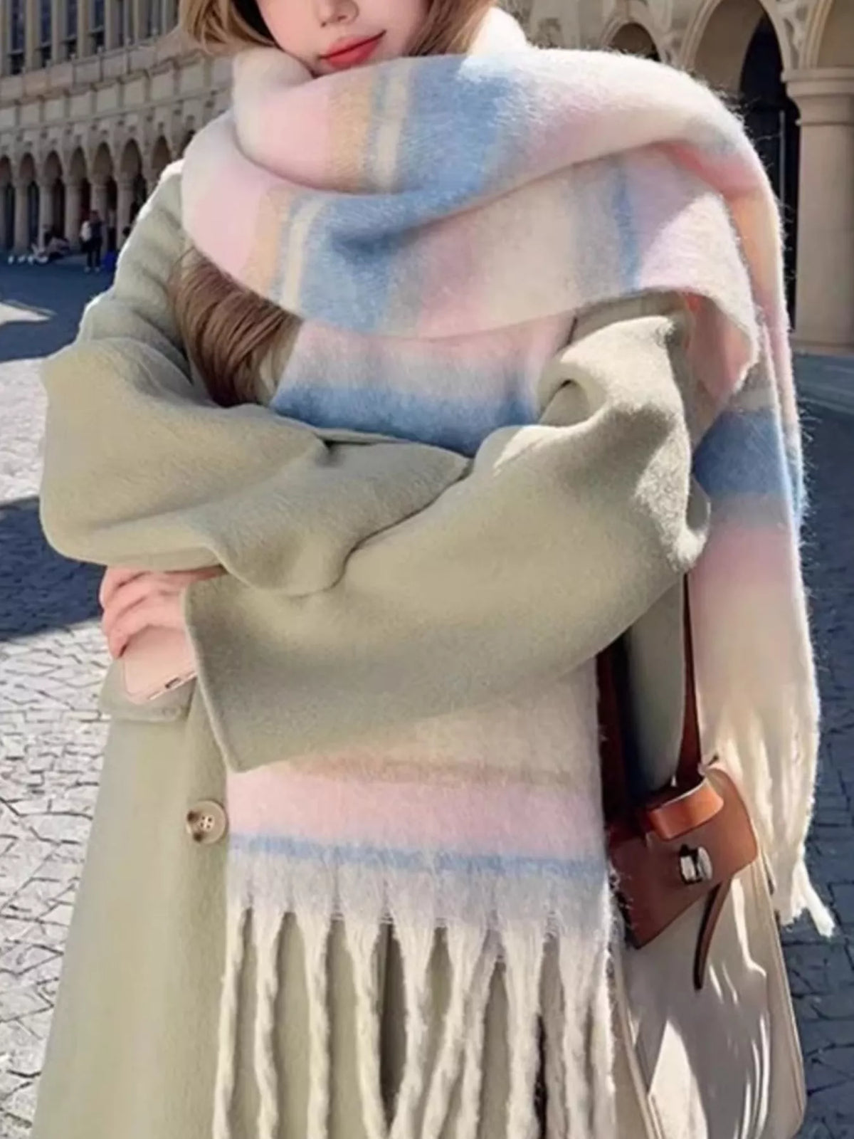 Striped Fringe Scarf - Dusty Pink - View 2