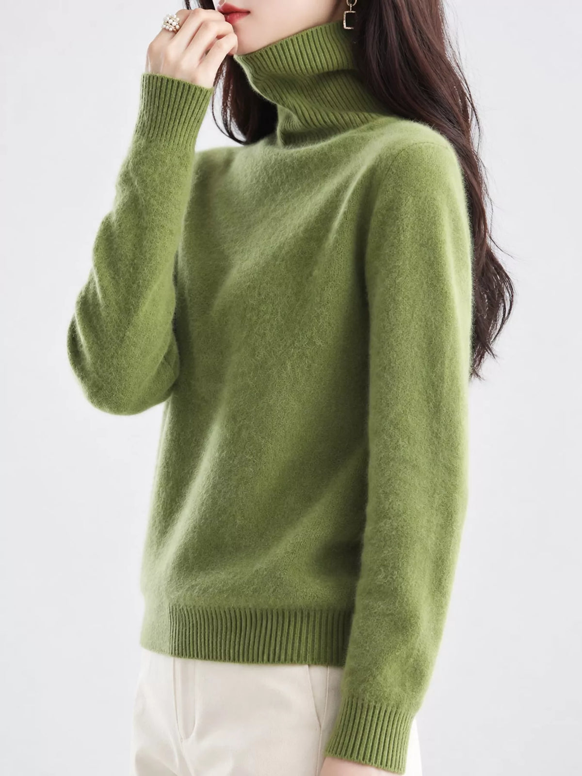 Full Size Turtleneck Long Sleeve Sweater Plus Size - Avocado Green - View 53