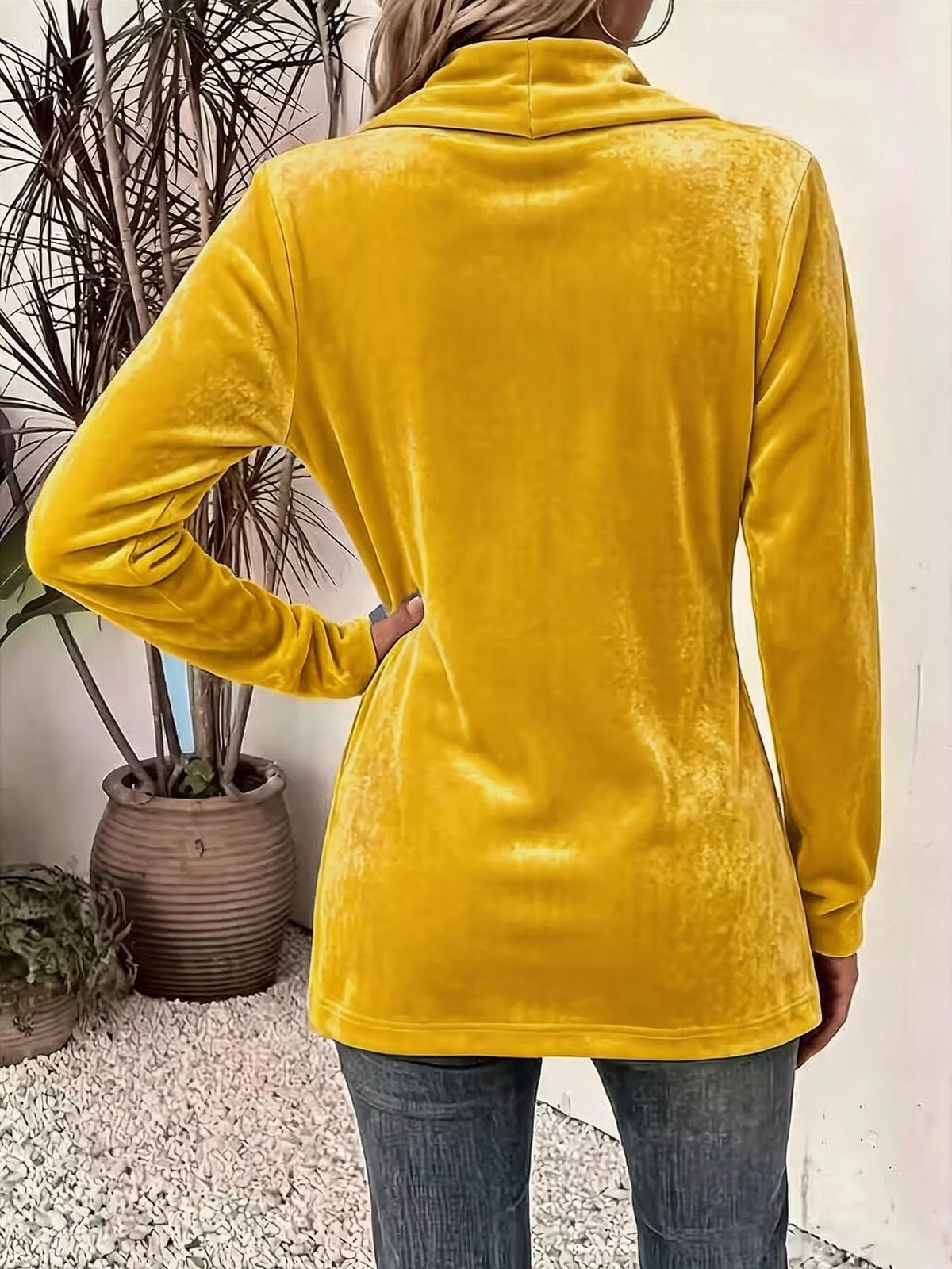 Full Size Velvet Open-Front Cardigan Plus Size - Yellow - View 6