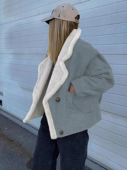 Plush Lined Dropped Shoulder Outerwear - Sage - View 2