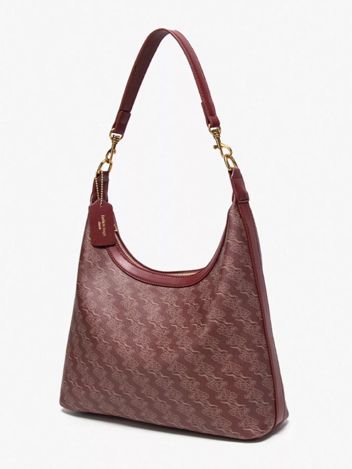 Printed PU Leather Shoulder Bag - Wine Red - View 9