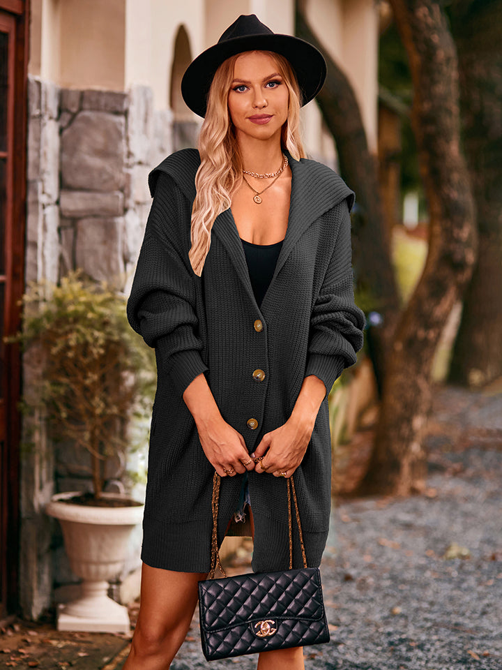 Dropped Shoulder Long Sleeve Cardigan - Black - View 5