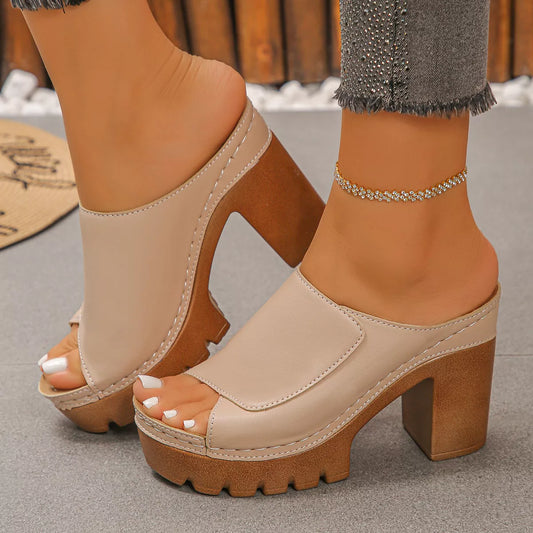 Open Toe Block Heels Sandals - Ivory - View 2