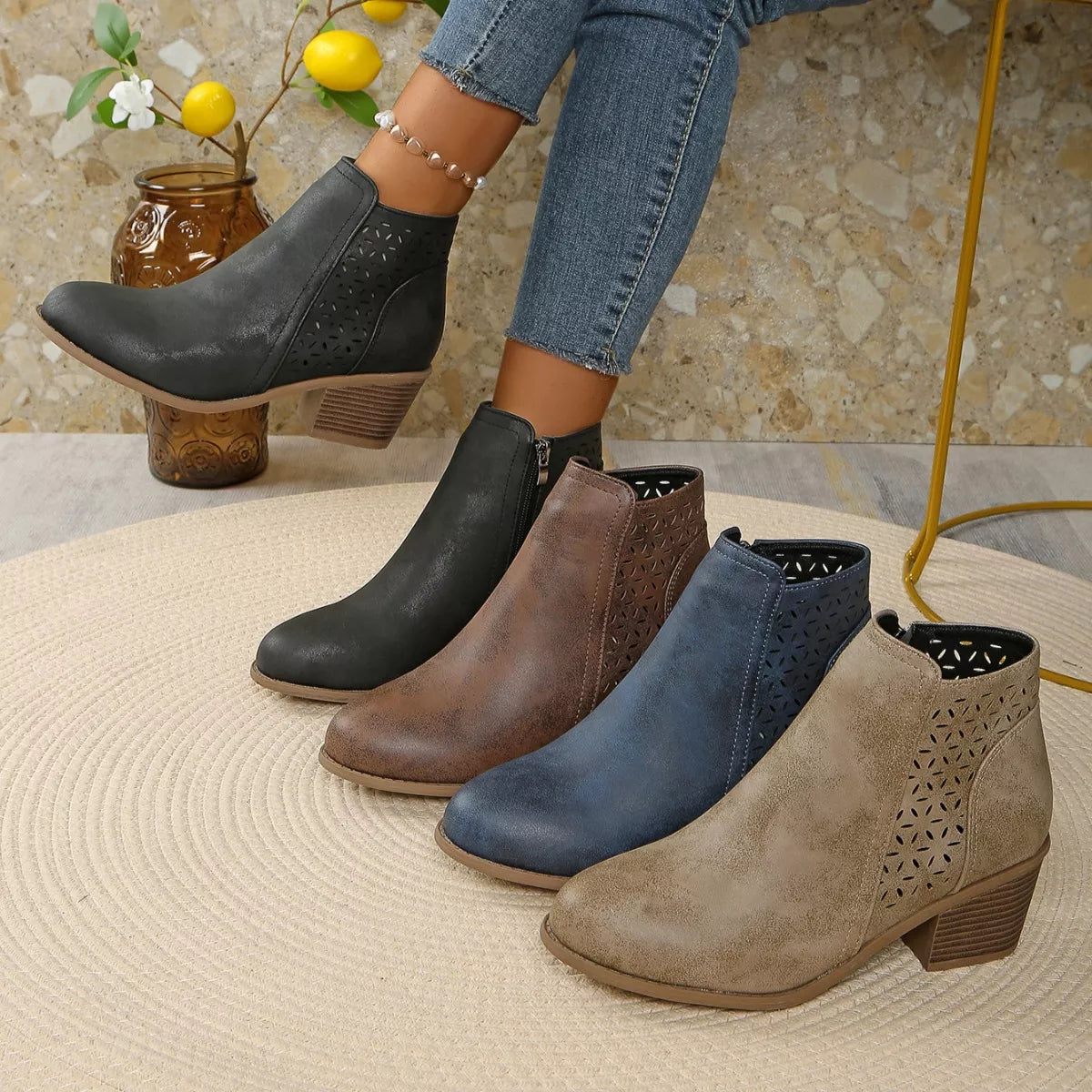 Point Toe Block Heels Boots - Color comparison - View 1