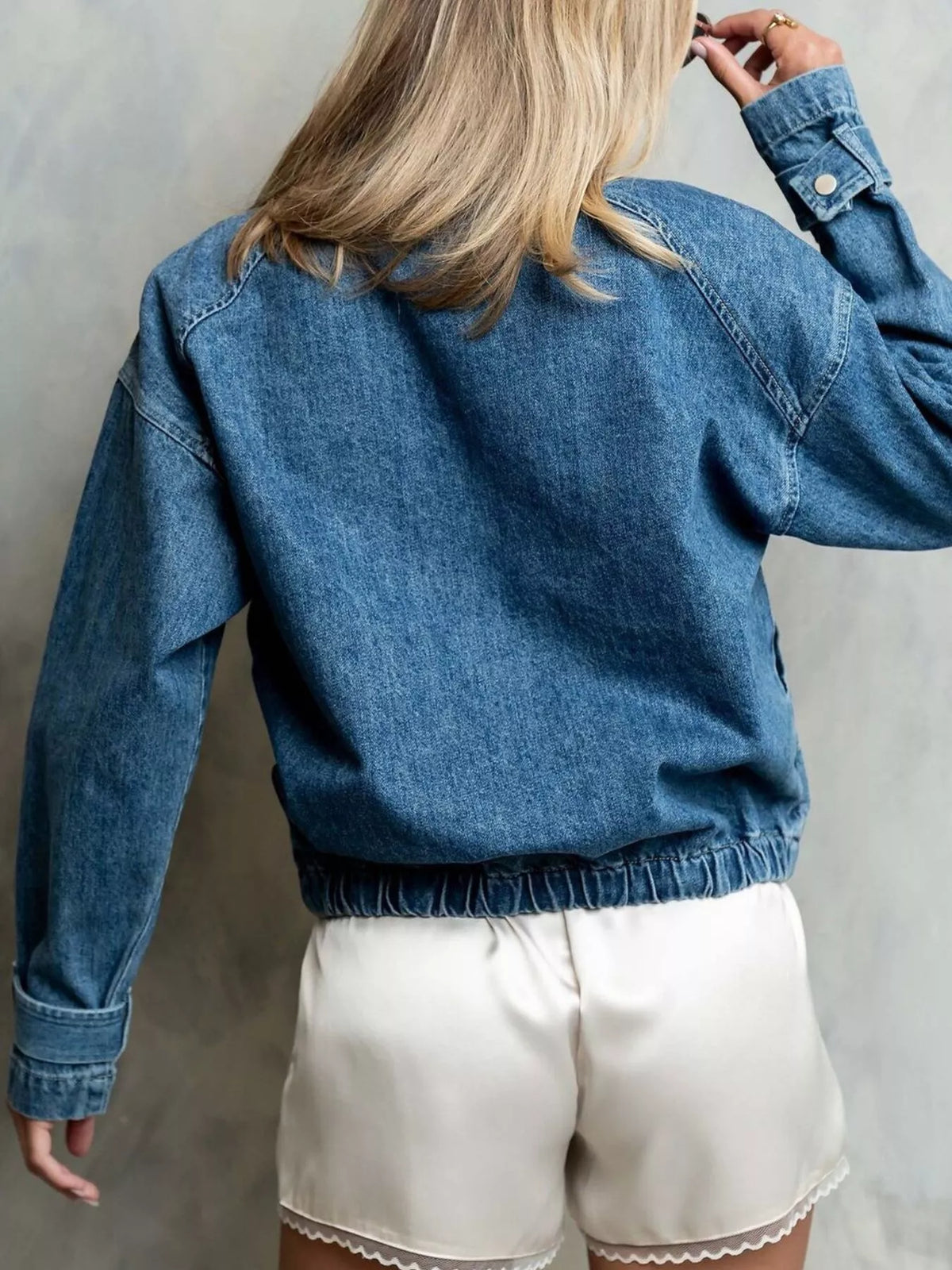 Half-Zip Turtleneck Denim Top - Blue - View 5