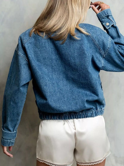 Half-Zip Turtleneck Denim Top - Blue - View 5