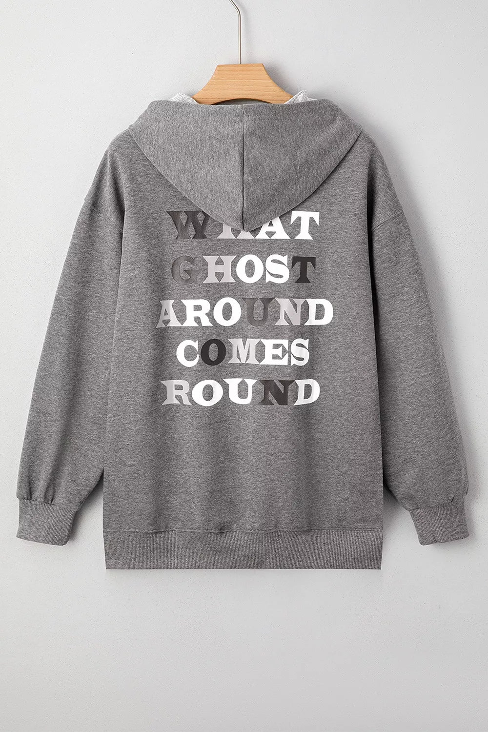 Halloween Ghost Print Mineral Wash Oversize Hoodie - Dark Gray - View 4