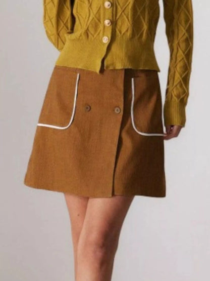 Button-Front Mini Skirt - Caramel - View 2