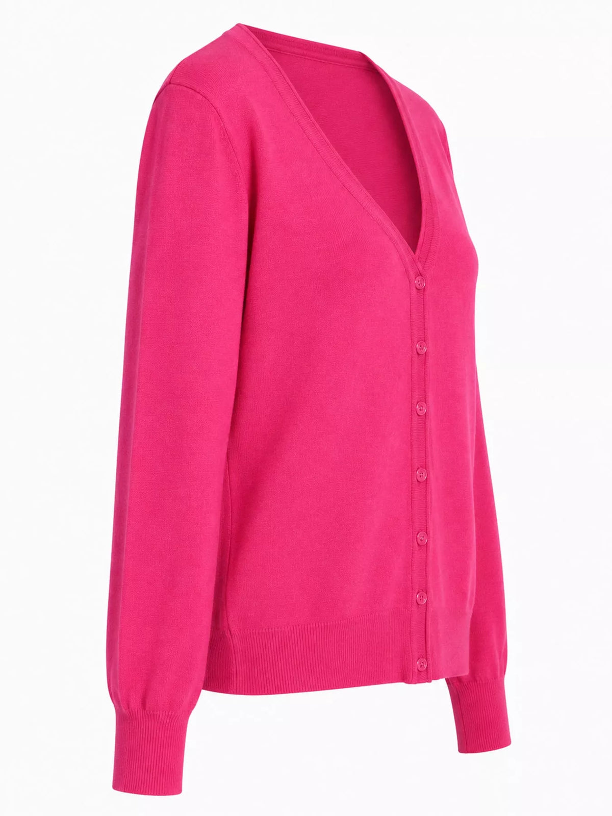 Classic V-Neck Button-Down Knit Cardigan - Fuchsia - View 82