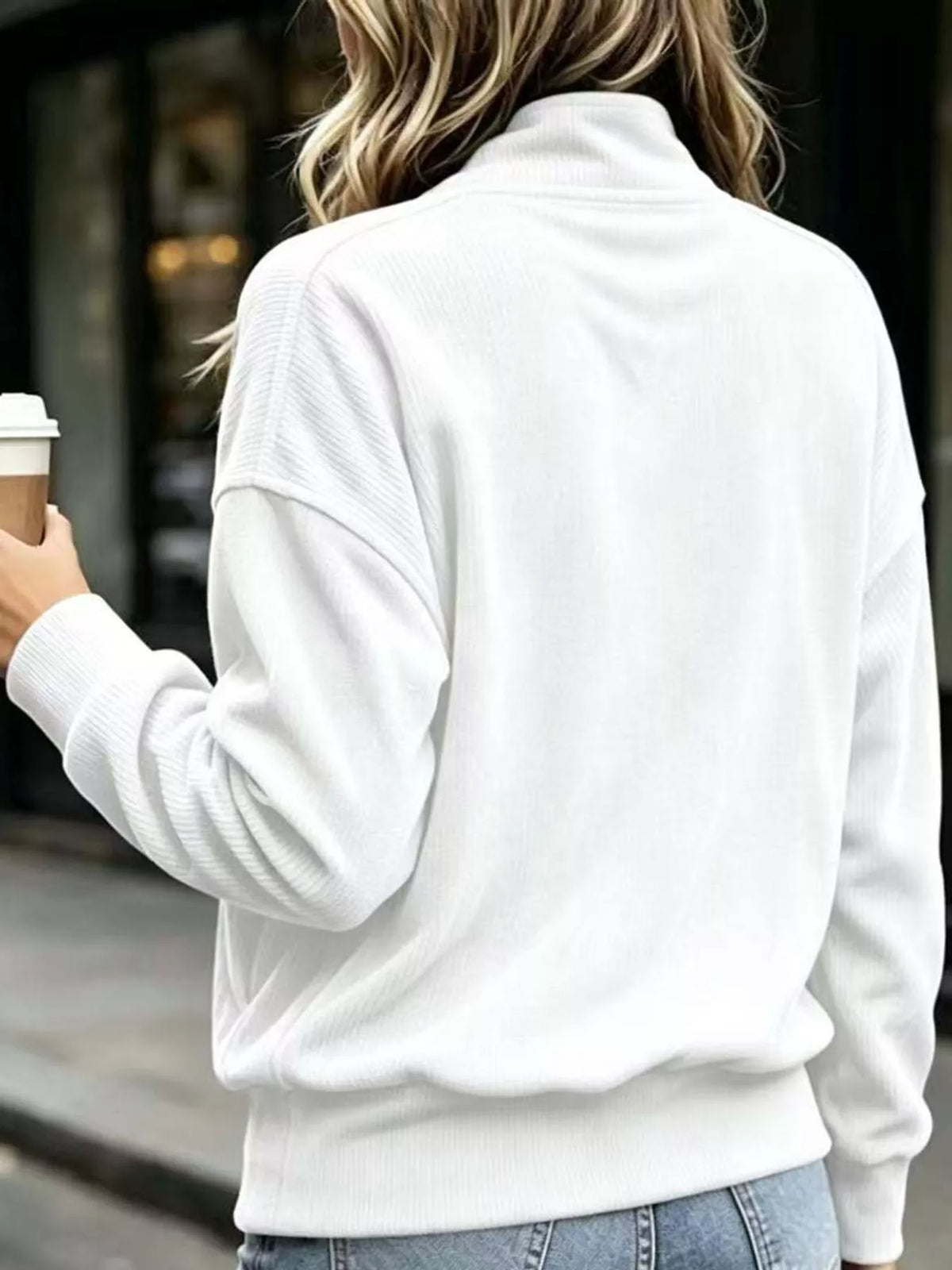 Full Size Quarter-Snap Sweatshirt with Kangaroo Pocket Plus Size - White - View 3
