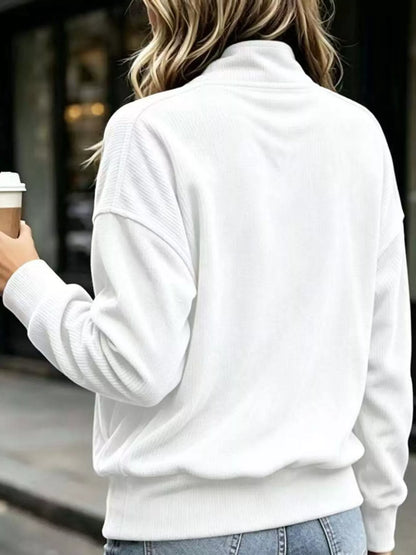Full Size Quarter-Snap Sweatshirt with Kangaroo Pocket Plus Size - White - View 3