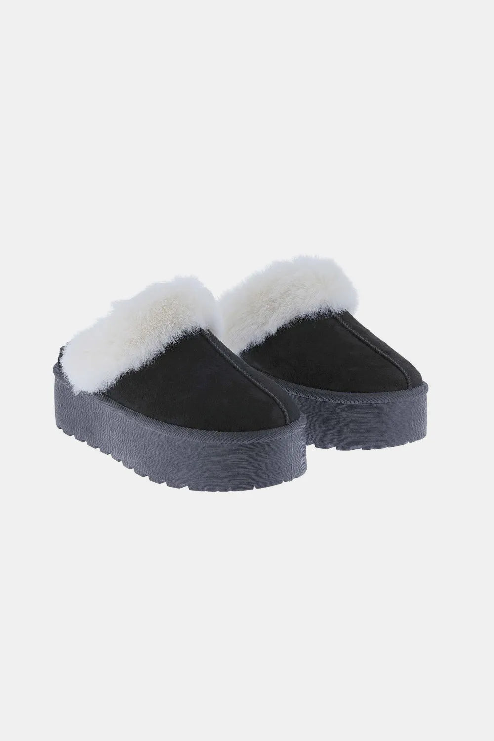 Weeboo Thick Bottom Fur Trim Snow Slippers - Black - View 2