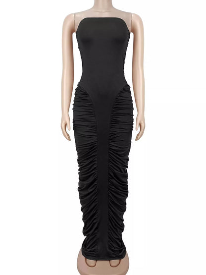 Strapless Ruched Bodycon Maxi Dress - Black - View 4