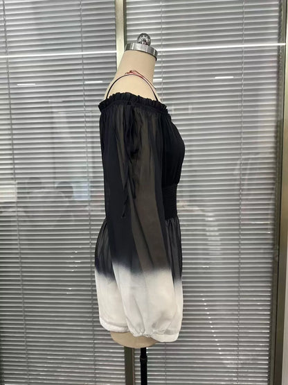Gradient Spaghetti Strap Romper - Black - View 6