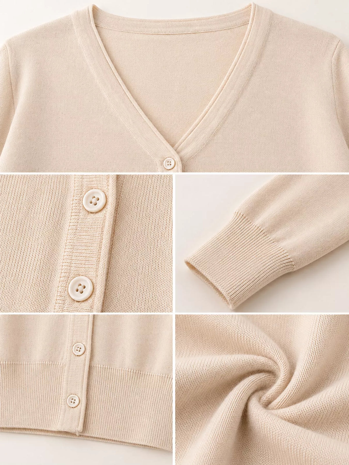Classic V-Neck Button-Down Knit Cardigan - Apricot - View 17