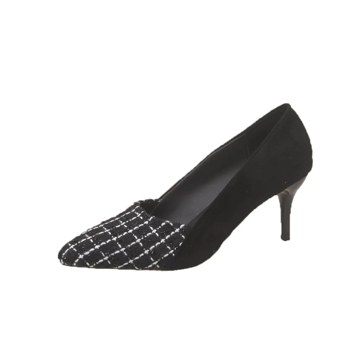 Point Toe Suede Pumps - Black Plaid - View 15