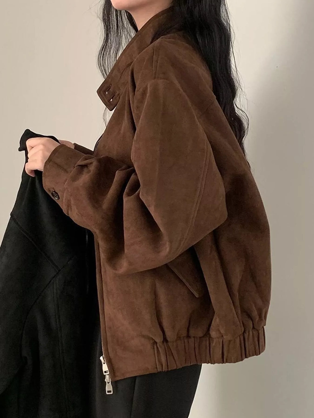 Stand Collar Zip Up Jacket - Brown-915 Original Quality With Lining - View 4