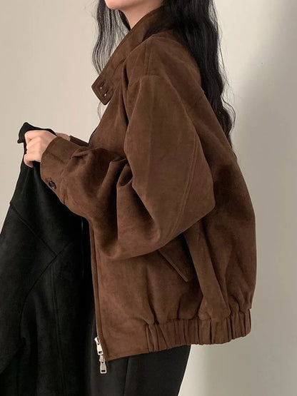 Stand Collar Zip Up Jacket - Brown-915 Original Quality With Lining - View 4