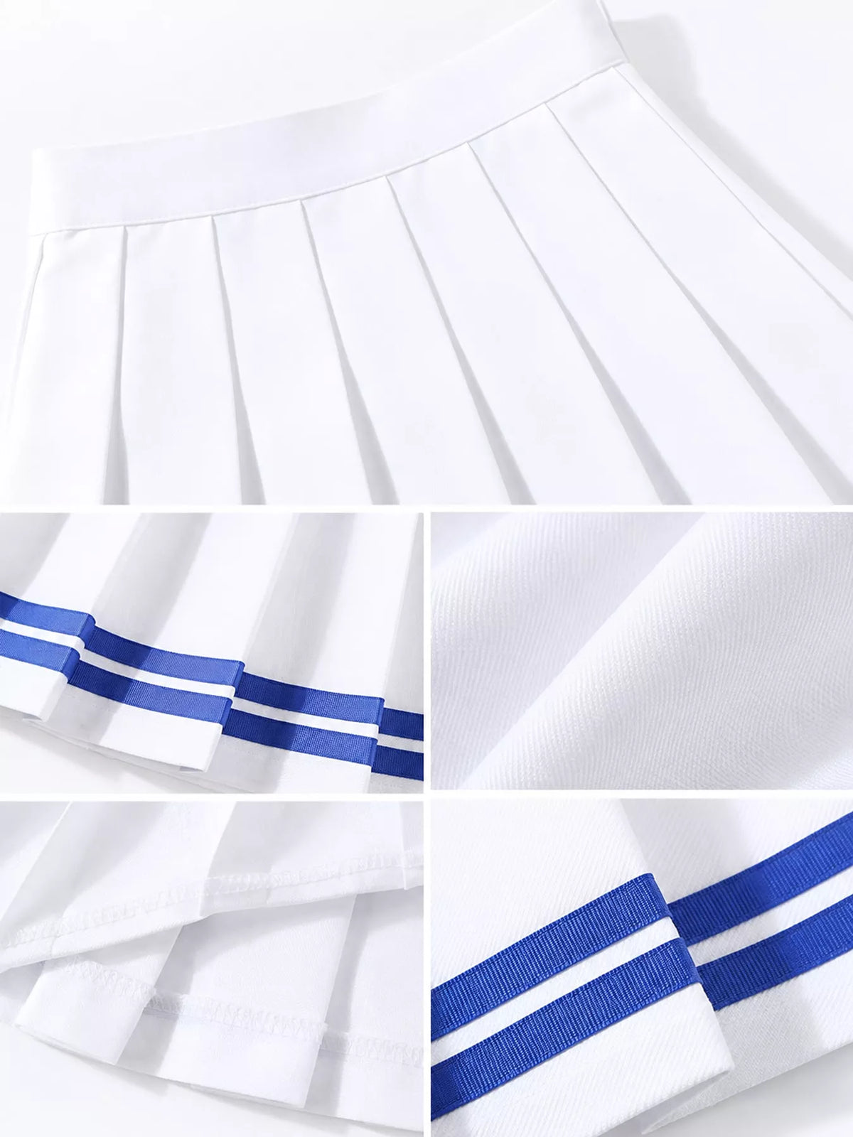 Pleated Striped Skirt - White And Blue - Striped With Built-in Shorts - View 11