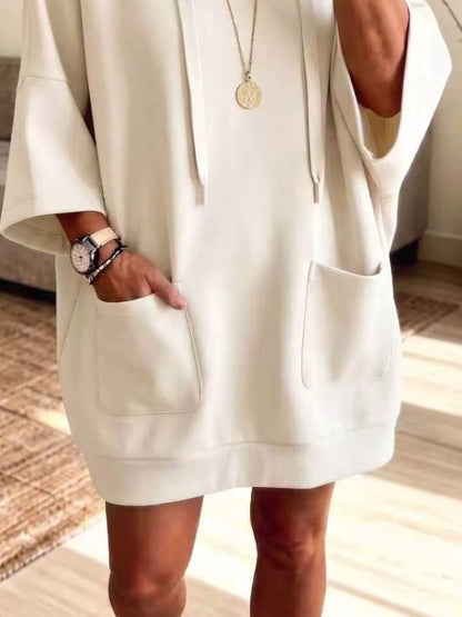 Full Size Drawstring Oversized Front Pockets Oversized Hoodie Plus Size - Beige - View 2