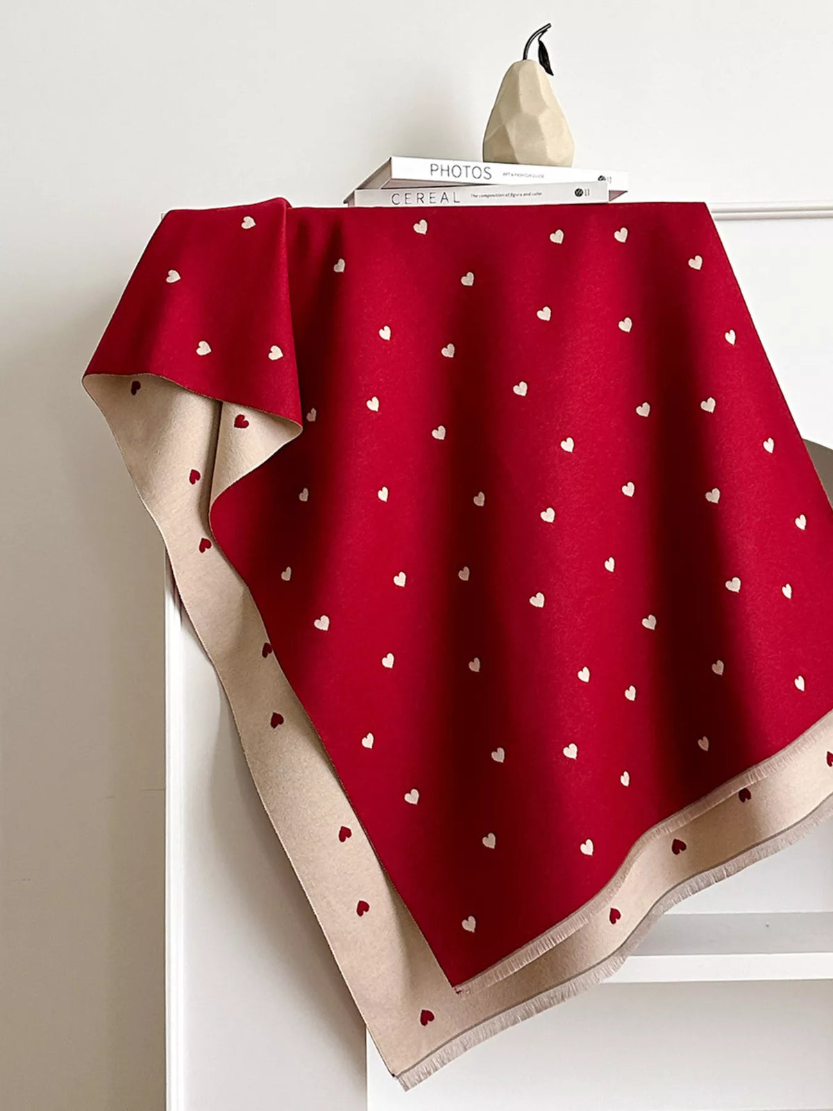 Heart Raw Hem Scarf - Red - View 16