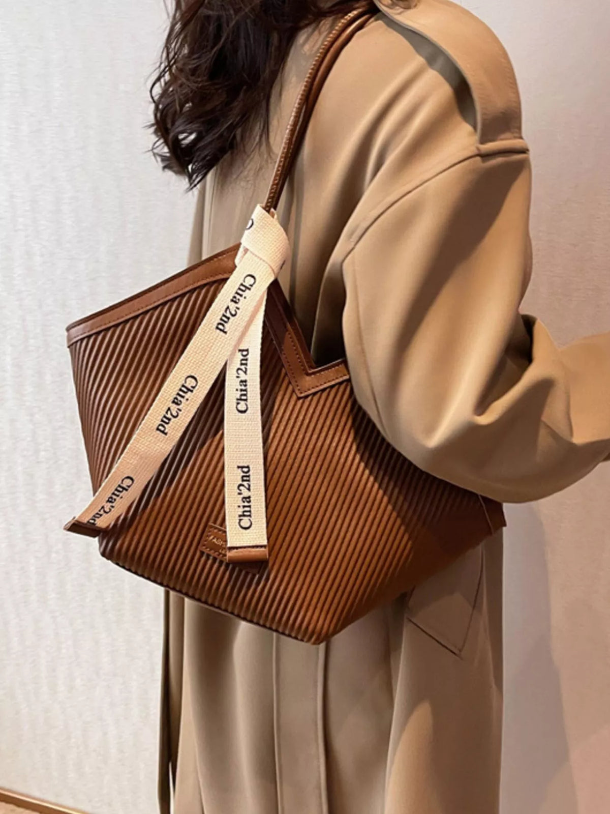Textured Leather Shoulder Bag - Brown - View 2