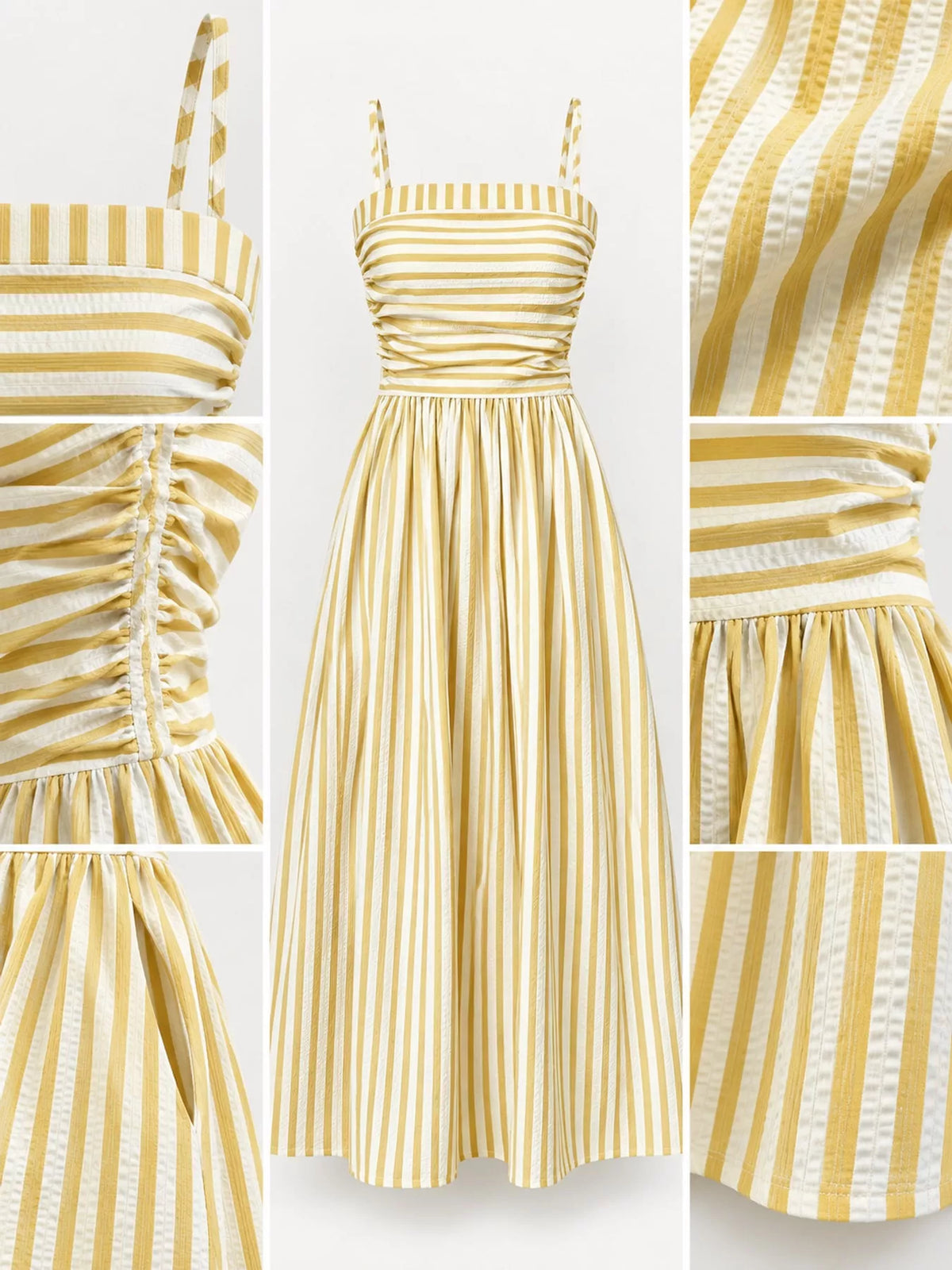 Striped Spaghetti Strap A-Line Maxi Dress - Yellow - View 15