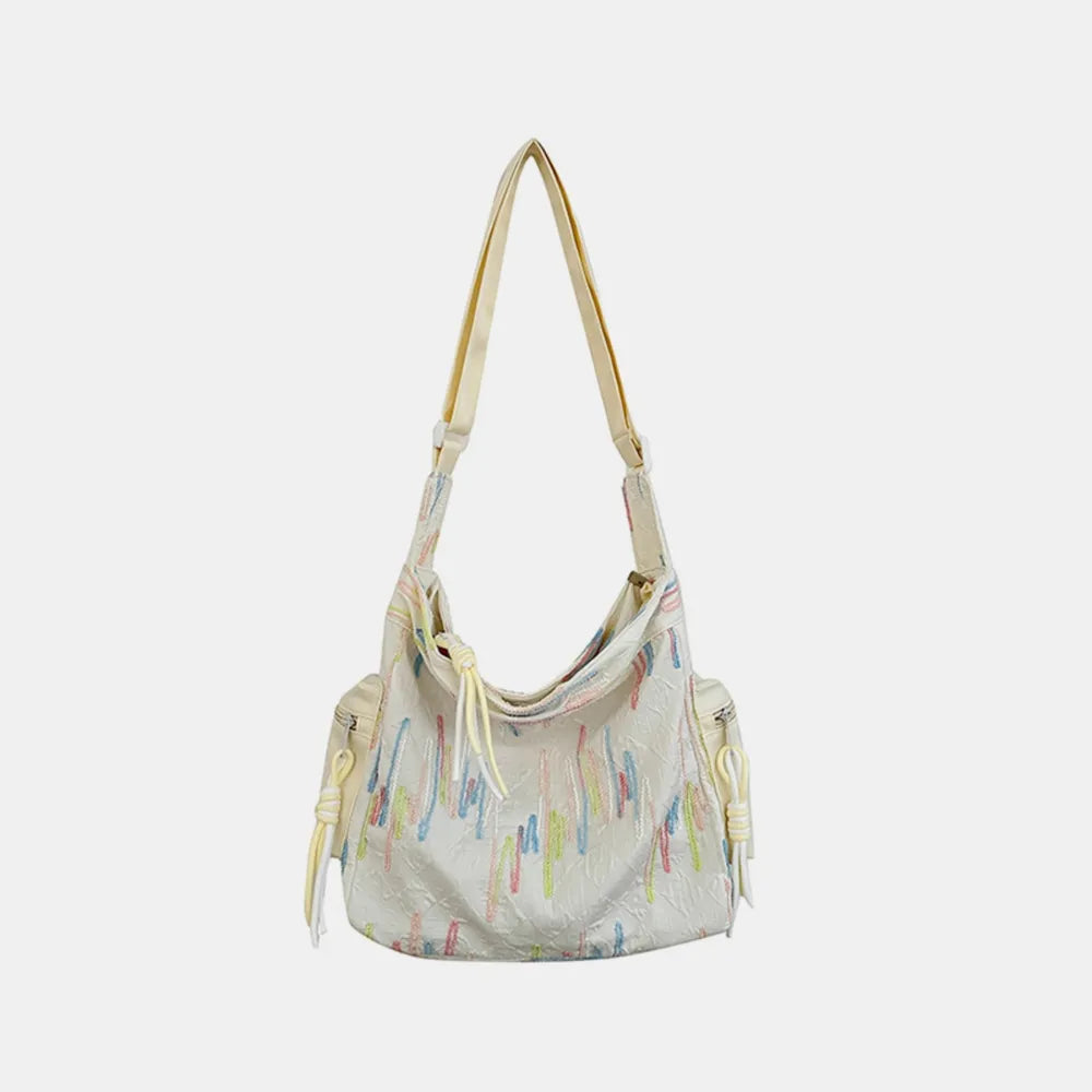 Contrast Texture Shoulder Bag - Ivory - View 9