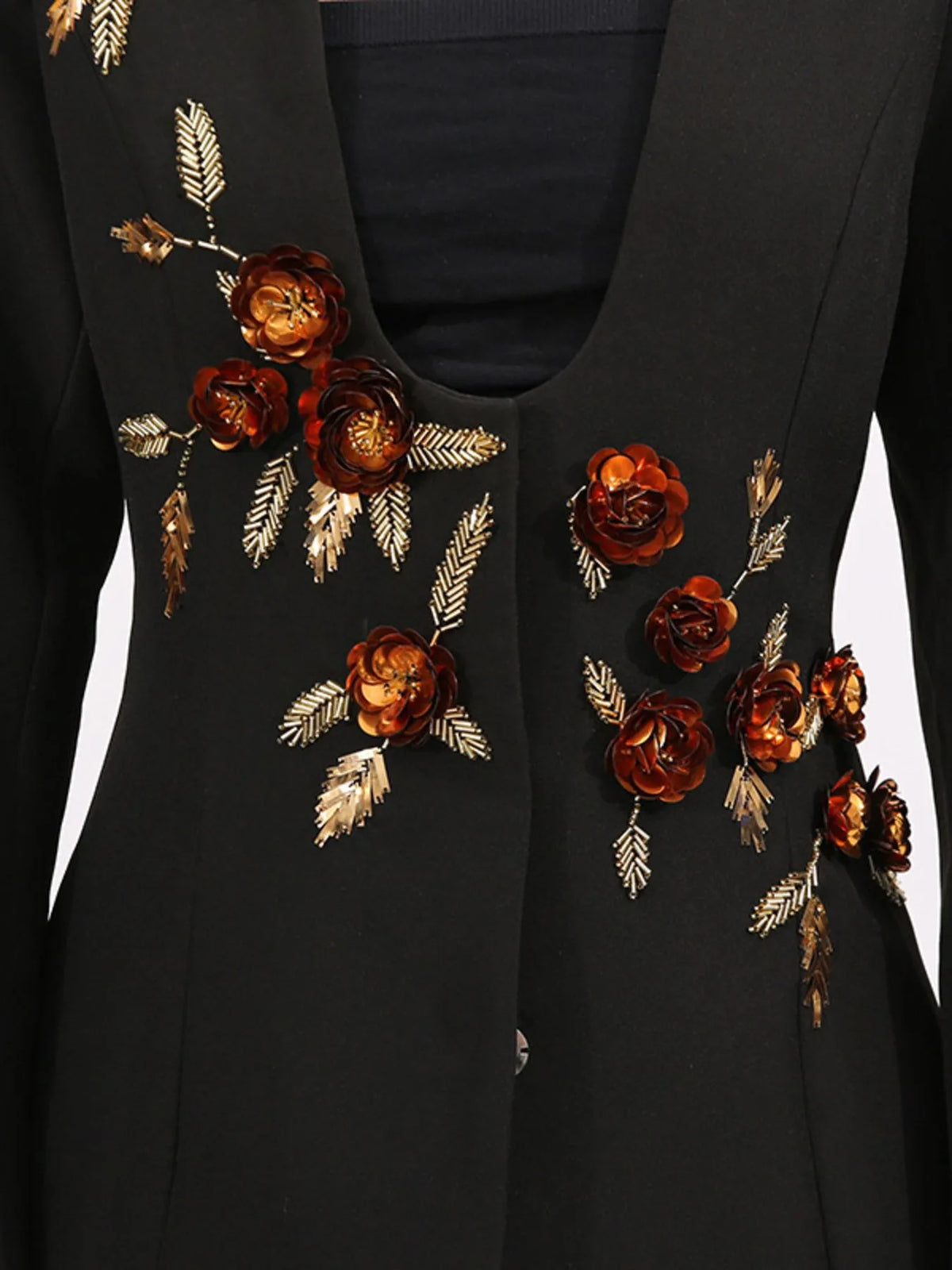 Embroidered Long Sleeve Blazer - Black - View 2