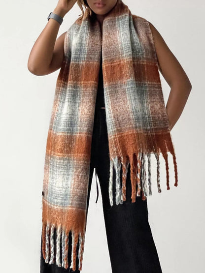 Plaid Fringe Scarf - Sherbet - View 1