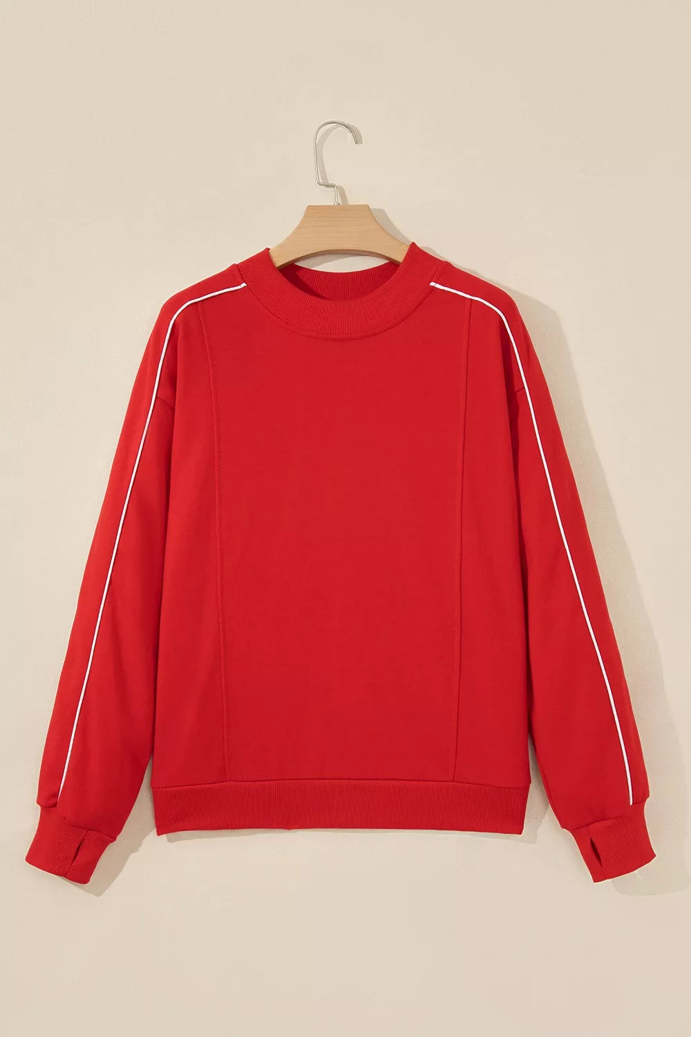 Stand Neck Long Sleeve Regular Fit Sweatshirt - Red - View 5