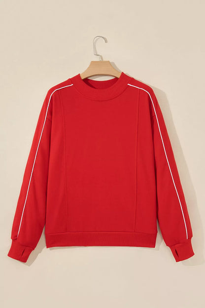 Stand Neck Long Sleeve Regular Fit Sweatshirt - Red - View 5