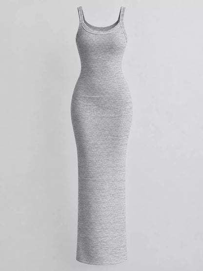 Sleeveless Bodycon Maxi Dress - Grey - View 4