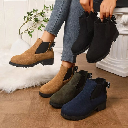 Round Toe Block Heels Boots - Color overview - View 1