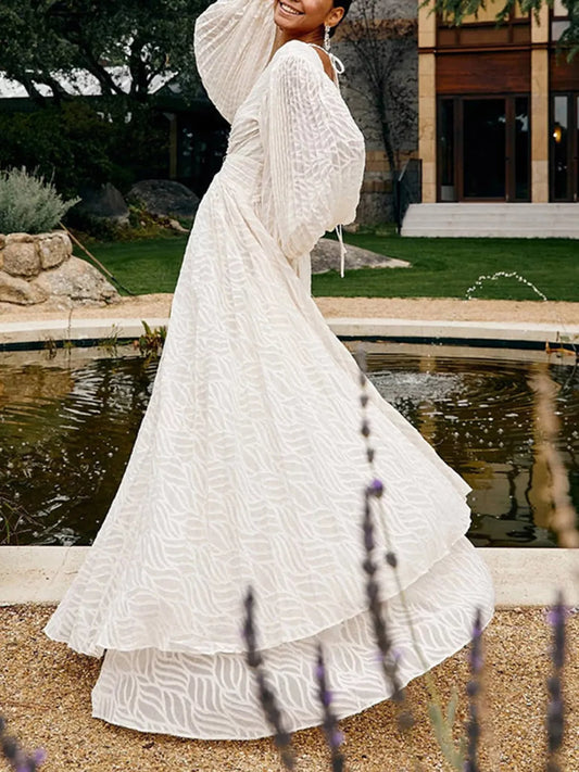 V-Neck Long Sleeve Maxi Dress - product photo 2