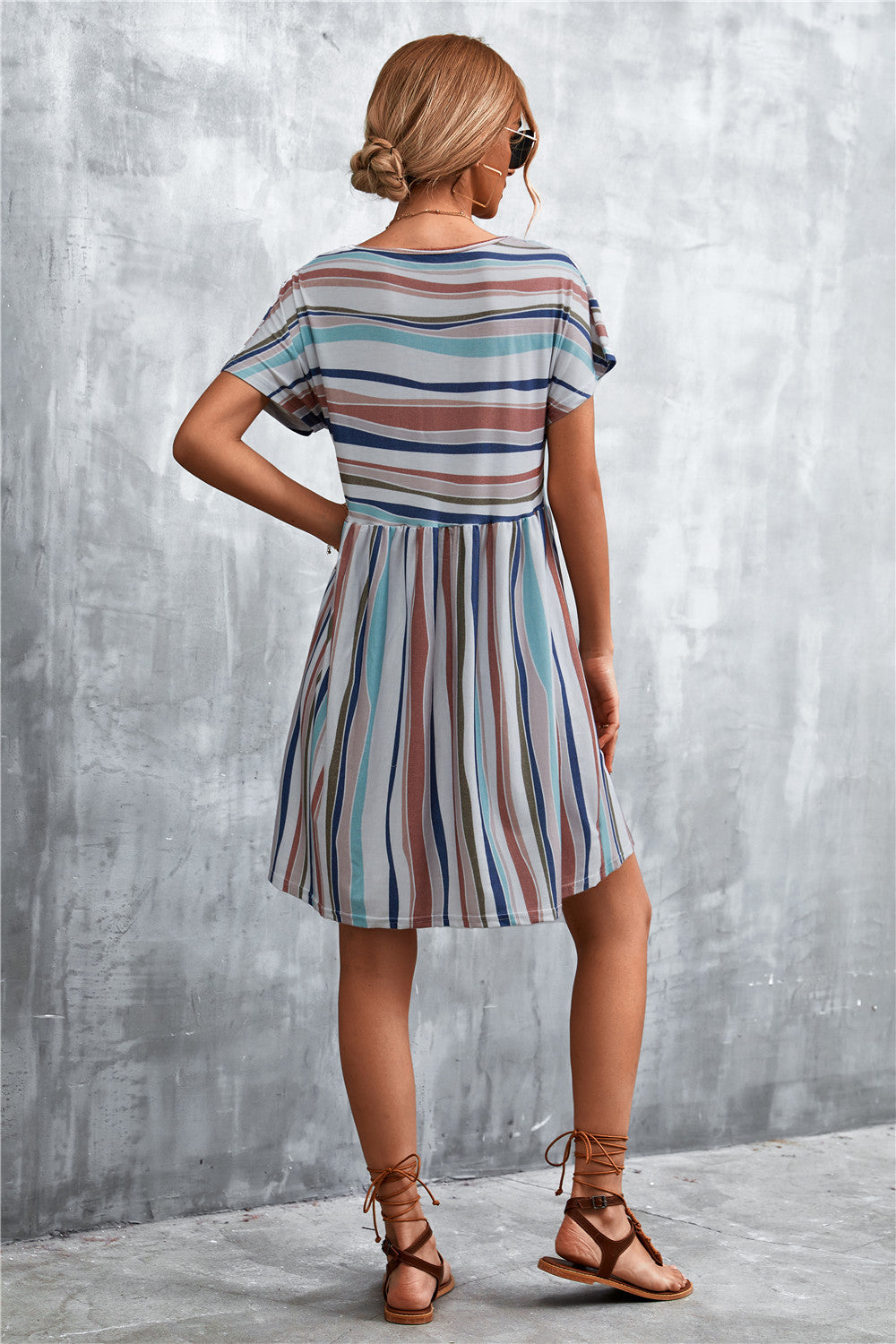 Striped Round Neck Dress - Caramel - View 19